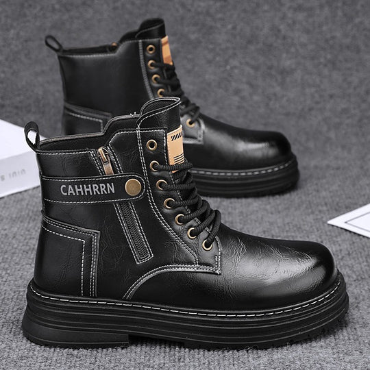 Herren robuste Lederoptik Combat-Boots mit seitlichem Reißverschluss und gepolsterter Plateausohle EB