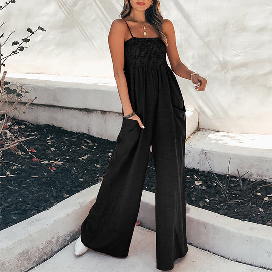Damen Weit geschnittener Jumpsuit mit elastischem Oberteil und praktischen Taschen EB