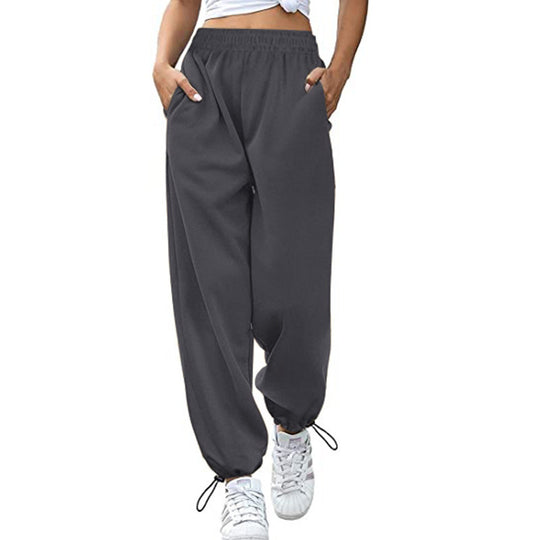 Damen lässige Sporthose mit hohem Bund und seitlichen Taschen EB