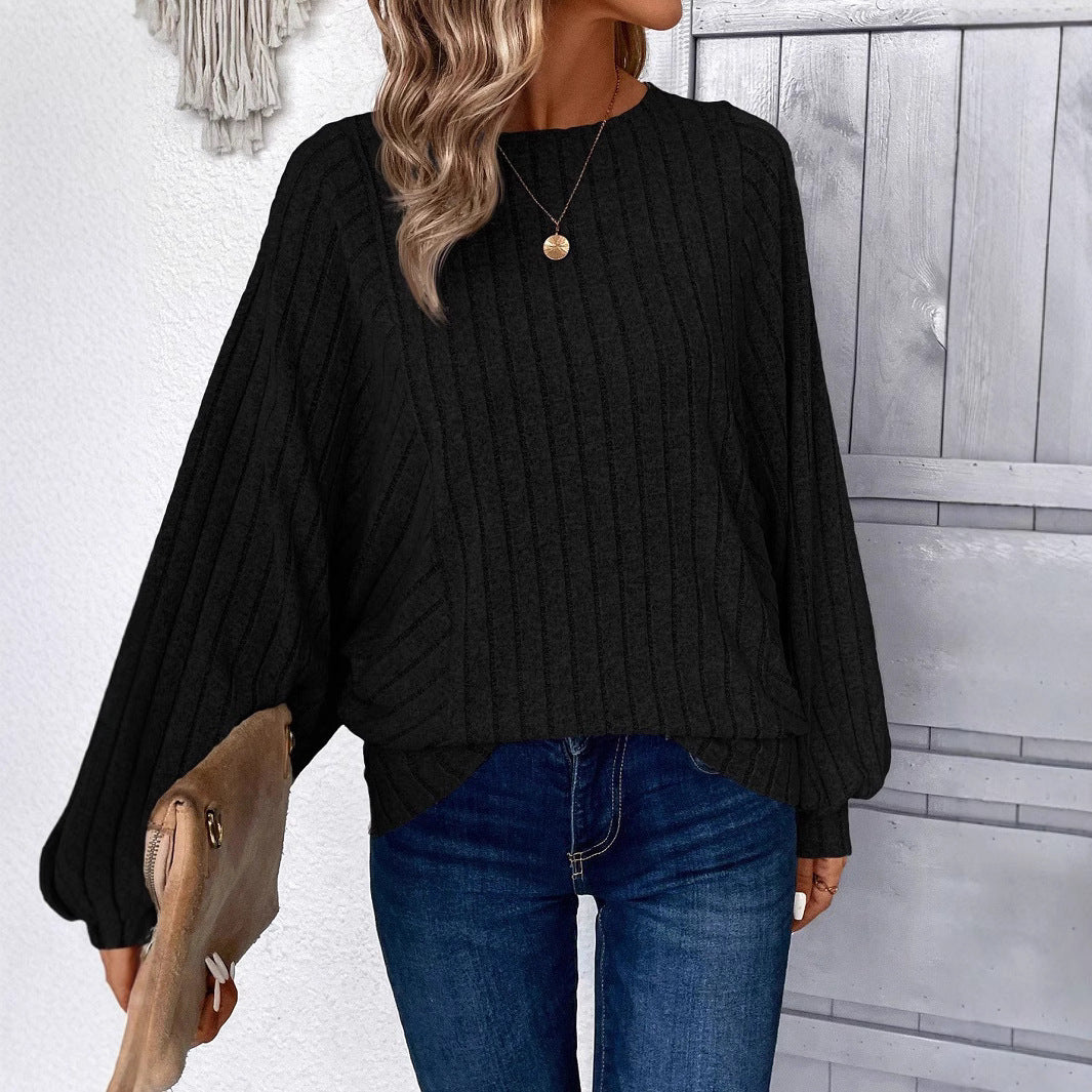 Damen Pullover mit eleganten Ballonärmel und Rippenstruktur EB
