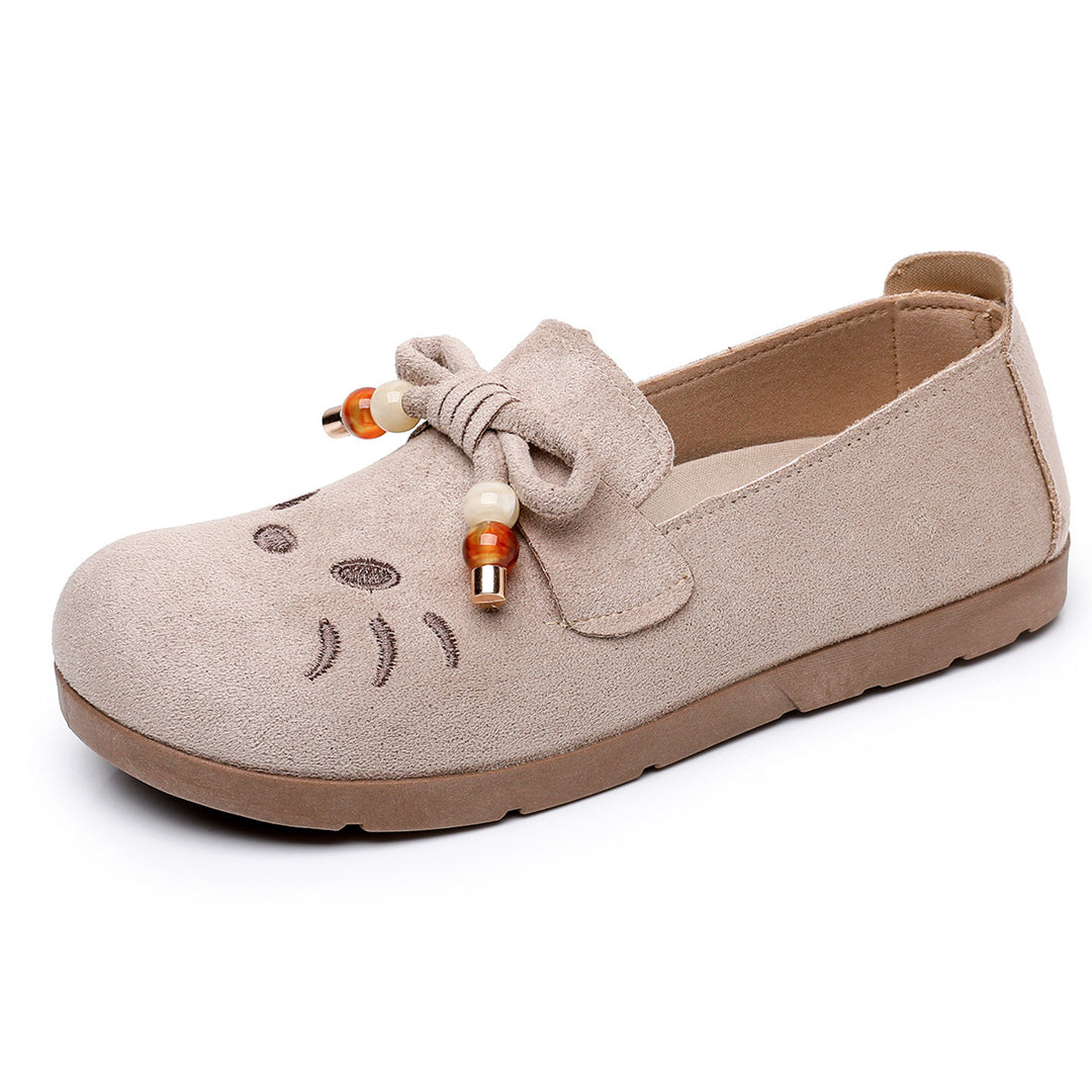 Damen Freizeit-Slipper mit verspieltem Katzenmotiv und dekorativer Schleife EB