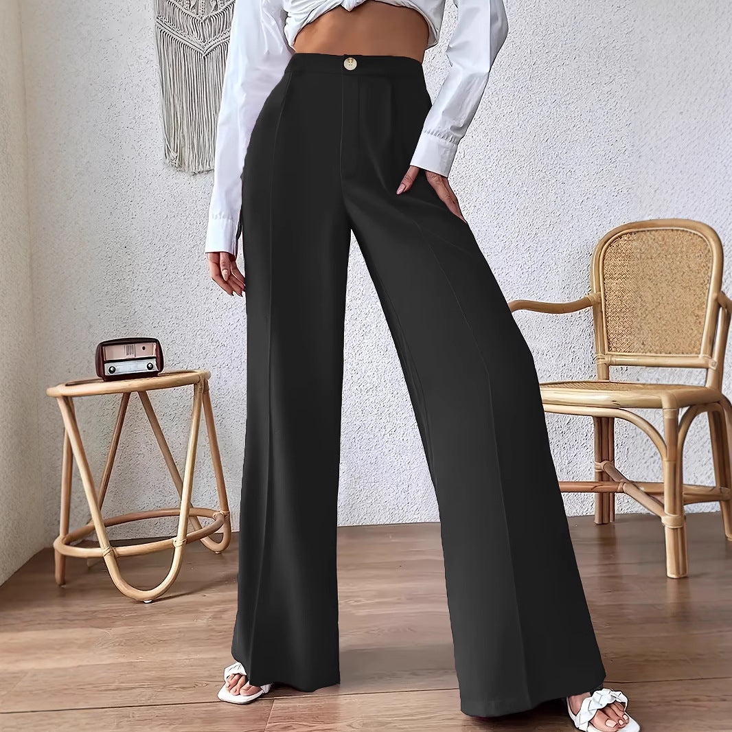 Damen Weit geschnittene elegante Stoffhose mit hoch sitzendem Bund EB