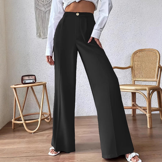 Damen Weit geschnittene elegante Stoffhose mit hoch sitzendem Bund EB