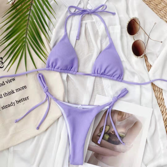 Damen Triangel-Bikini mit verstellbaren Bindebändern und Rippstrick EB