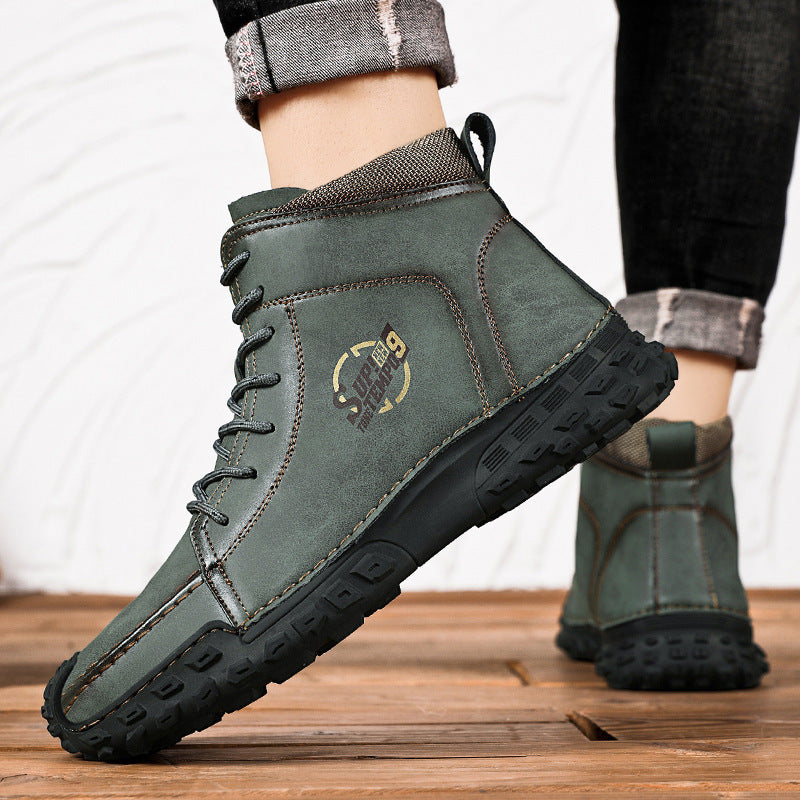 Damen robuste Schnürboots aus Kunstleder mit rutschfester Profilsohle EB
