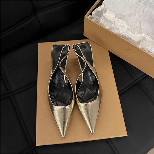 Damen Slingback High Heel Pumps mit spitzem Design und elegantem Metallfinish EB