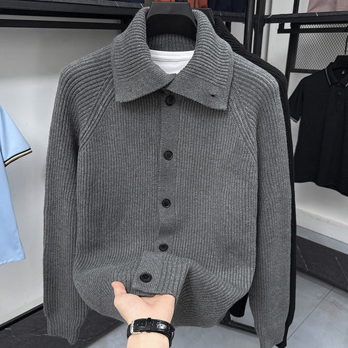 Herren Strickjacke mit weichem Rippstrickmuster und Button-Down-Kragen EB