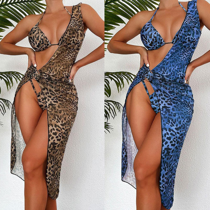 Damen Triangel-Bikini mit modischem Halter-Top und transparentem Sarong EB