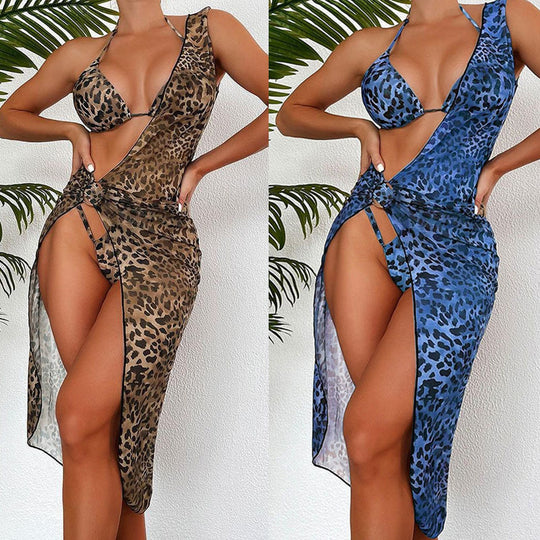 Damen Triangel-Bikini mit modischem Halter-Top und transparentem Sarong EB