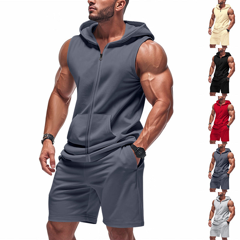 Herren Sportliches Kapuzenset mit kurzer Hose und praktischen Taschen EB
