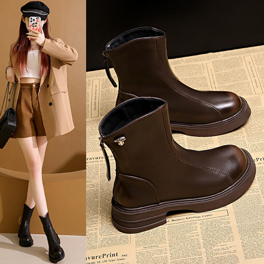 Damen Elegante und bequeme Stiefeletten aus hochwertigem Kunstleder mit seitlichem Reißverschluss EB