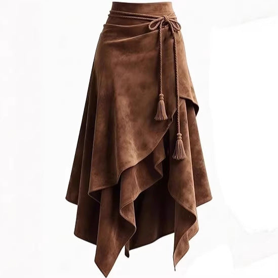 Damen asymmetrischer Wickelrock mit dekorativen Quasten EB