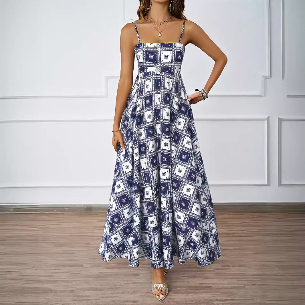 Damen Maxikleid mit modernem graphischem Druck und lockerer Passform EB