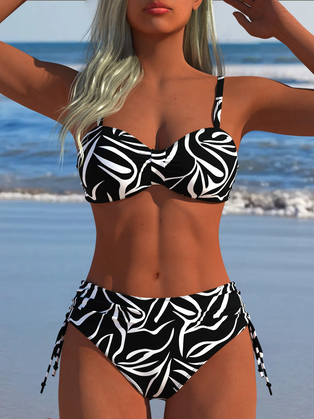Damen Bikini-Set mit stilvollem Karomuster und goldfarbenen Akzenten EB