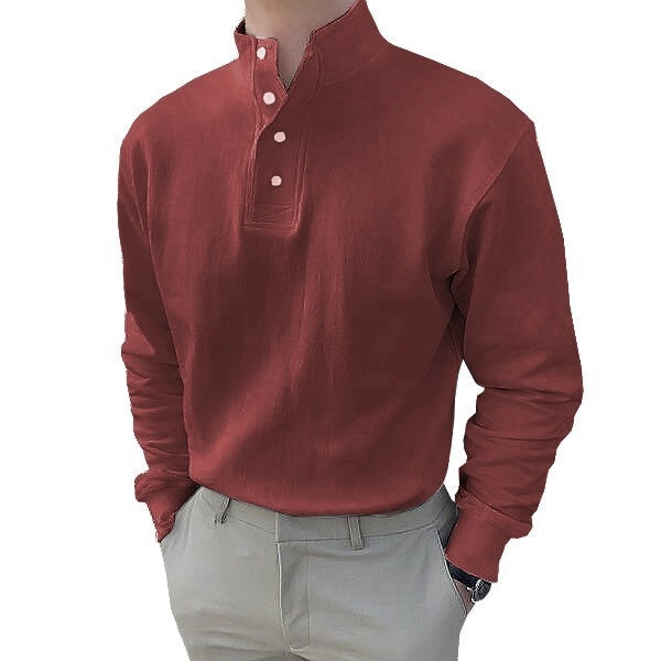 Herren Langarm-Henley-Shirt mit modernem Stehkragen und Knopfleiste EB