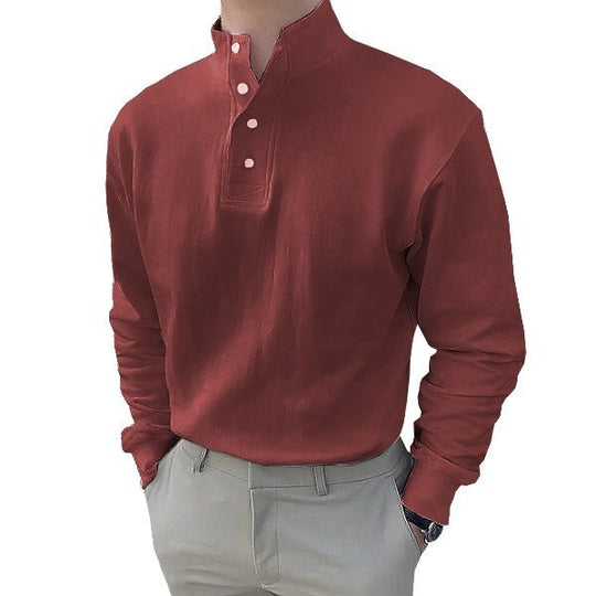 Herren Langarm-Henley-Shirt mit modernem Stehkragen und Knopfleiste EB