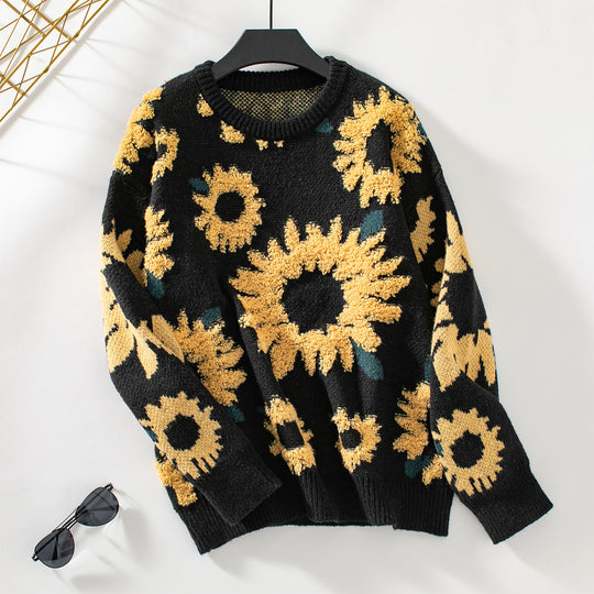 Damen kuscheliger Pullover mit Sonnenblumenmotiv EB