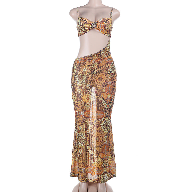 Damen figurbetontes Maxikleid mit asymmetrischem Design und eleganten Steinen EB