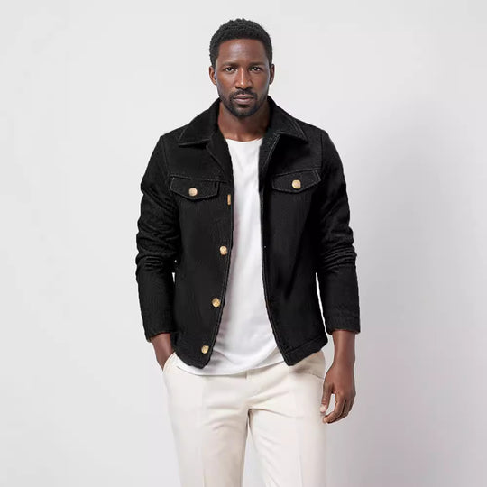 Herren modische Denimjacke mit Knopfleiste und Taschen EB