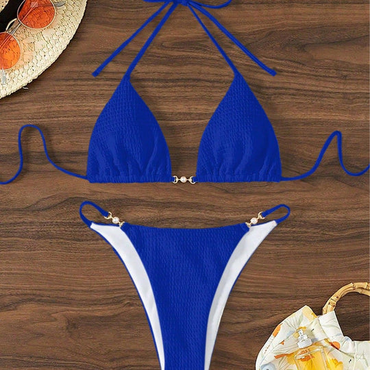 Damen Triangel-Bikini mit modischen Schnürdetails und eleganten Akzenten EB