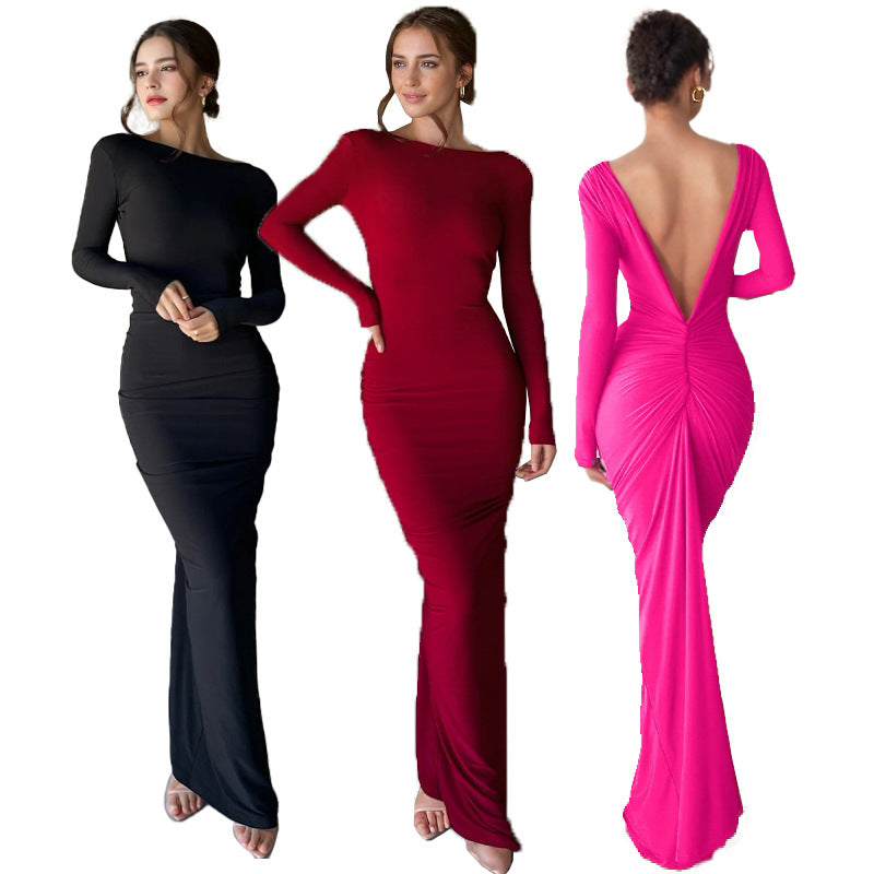 Damen Maxikleid mit tiefem V-Ausschnitt und voluminösen Raffungen EB