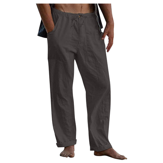 Herren nan lockere Leinenhose mit Gummibund und aufgesetzten Seitentaschen EB