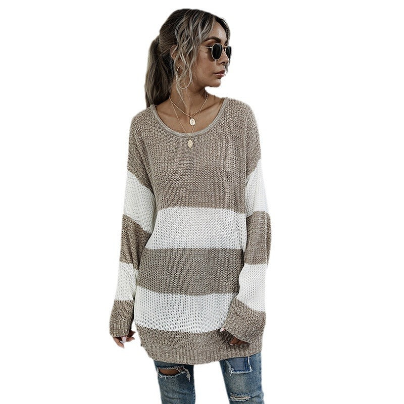 Damen Oversized Strickpullover mit gestreiftem Muster und lässigem Schnitt EB