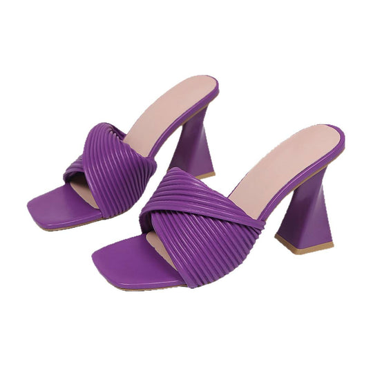 Damen elegante Plateau-Pantoletten mit geflochtenem Riemendesign EB