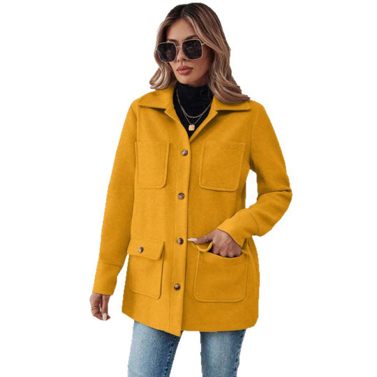 Damen Modische Utility-Jacke mit großen Taschen und goldenem Druck EB