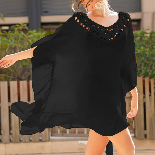 Damen Strandtunika mit elegantem Häkelbesatz und fließendem Schnitt EB