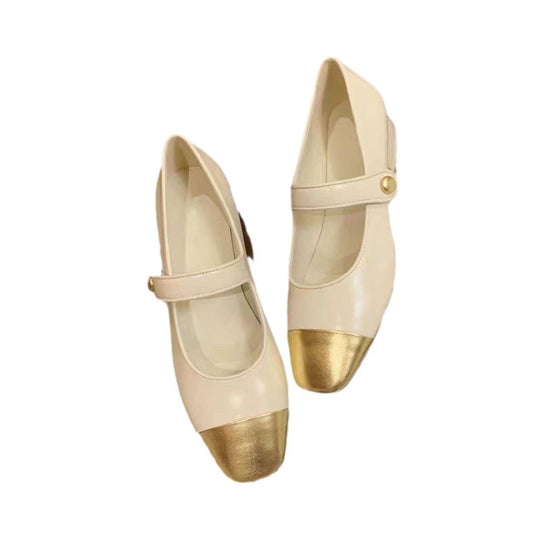 Damen Ballerinas mit elegantem Riemchen und goldener Zehenkappe EB