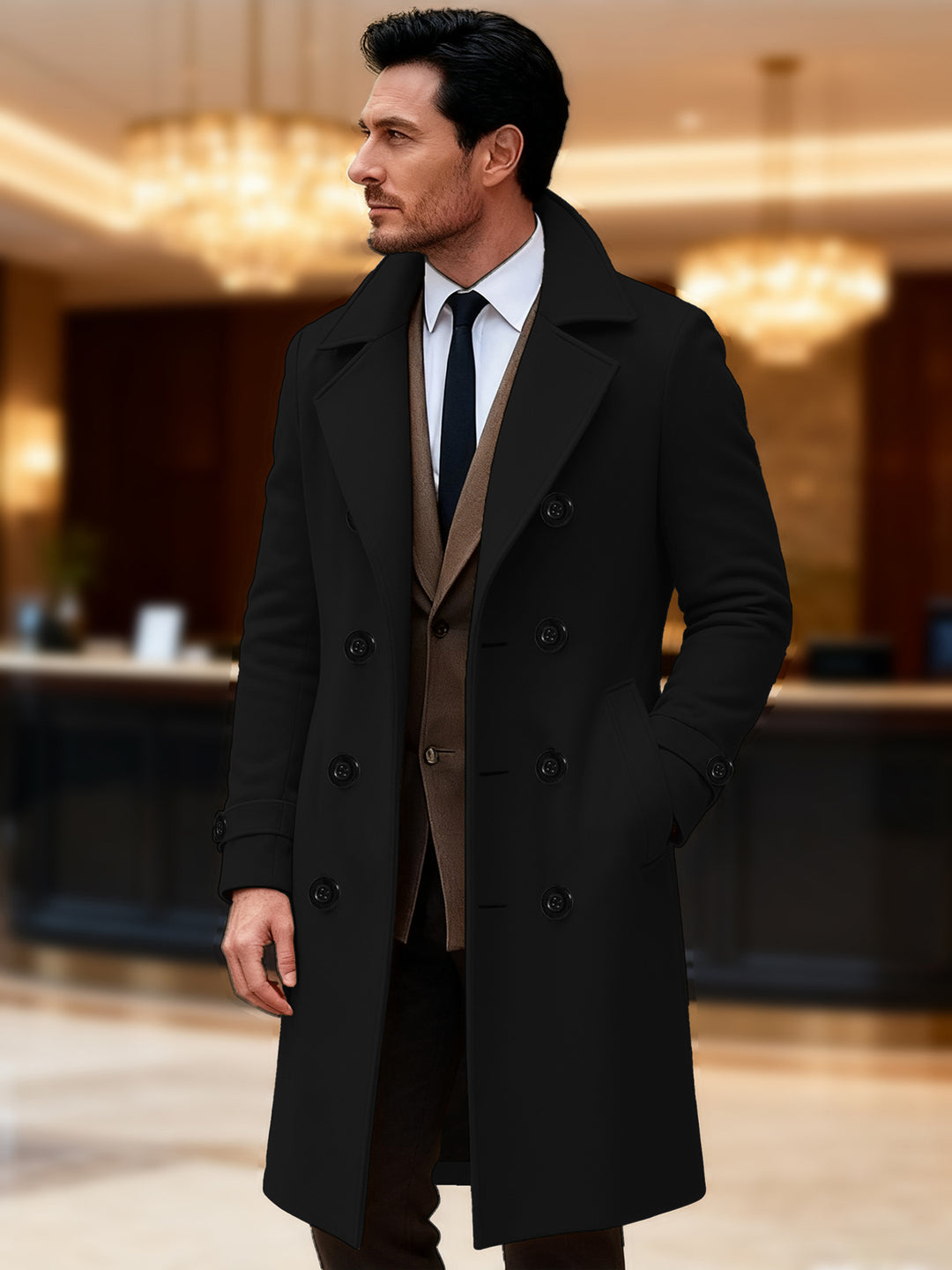 Herren eleganter doppelreihiger Wollmantel EB