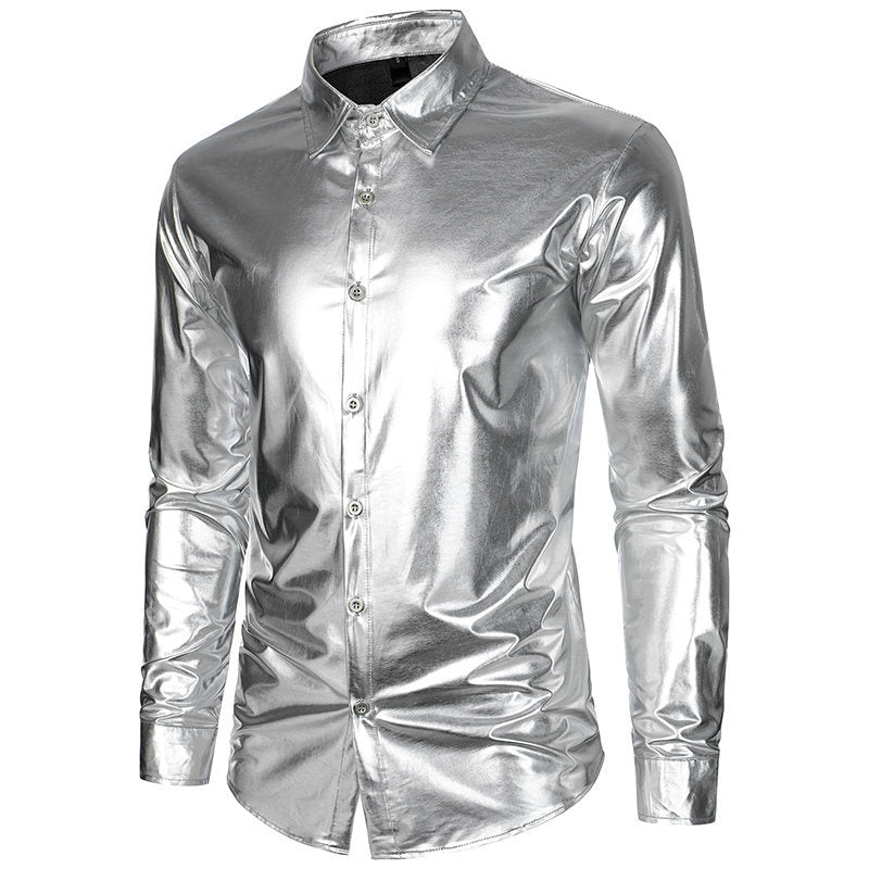 Herren glänzendes Langarmhemd mit stylischem Schnitt EB
