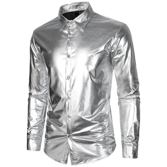 Herren glänzendes Langarmhemd mit stylischem Schnitt EB
