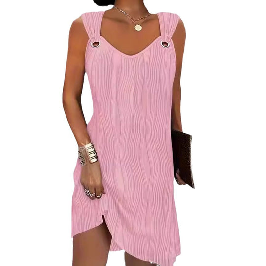 Damen Wellenmuster Kleid mit dekorativen Trägern EB