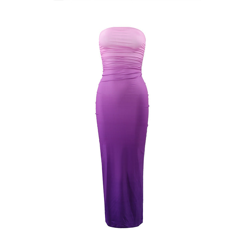 Damen elegantes trägerloses Maxikleid mit Farbverlauf EB
