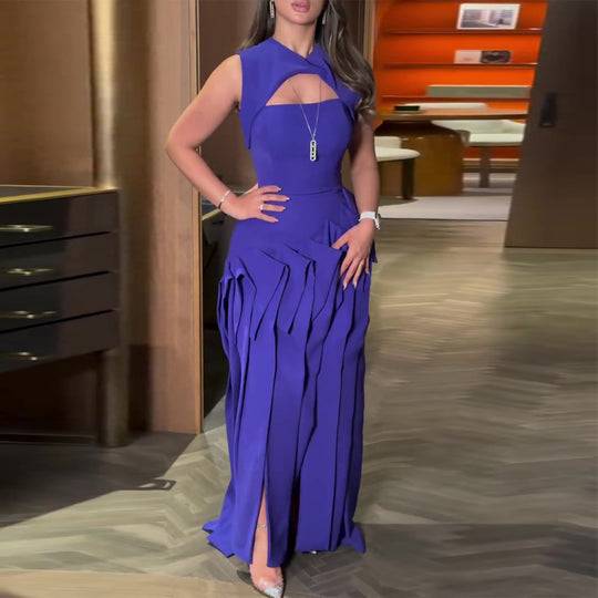 Damen Maxikleid mit außergewöhnlichem Cut-Out und voluminösen Drapierungen EB
