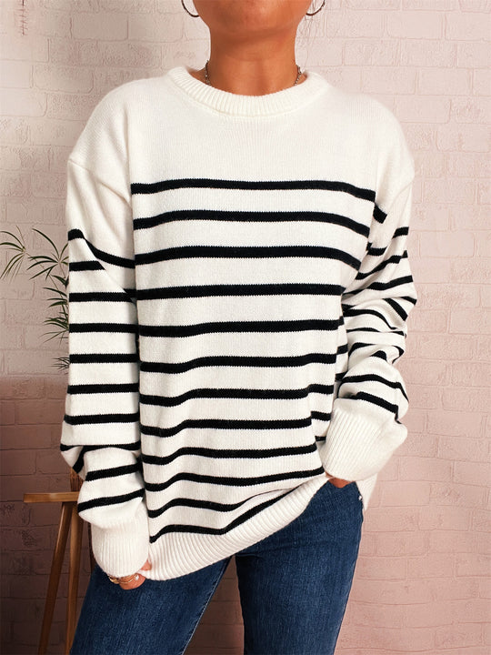 Damen lässiger gestreifter Pullover mit modernem Schnitt EB