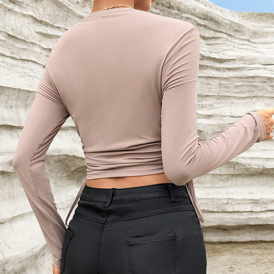 Damen gerafftes Crop-Top mit Bolero-Overlay und Seitenschnürung Eichborn Berlin