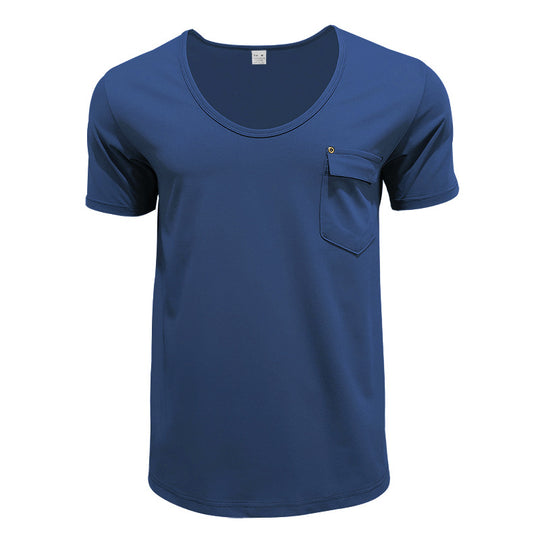 Herren Basic V-Ausschnitt T-Shirt mit Brusttasche EB