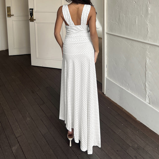 Damen Maxikleid mit asymmetrischem Saum und tiefem V-Ausschnitt EB
