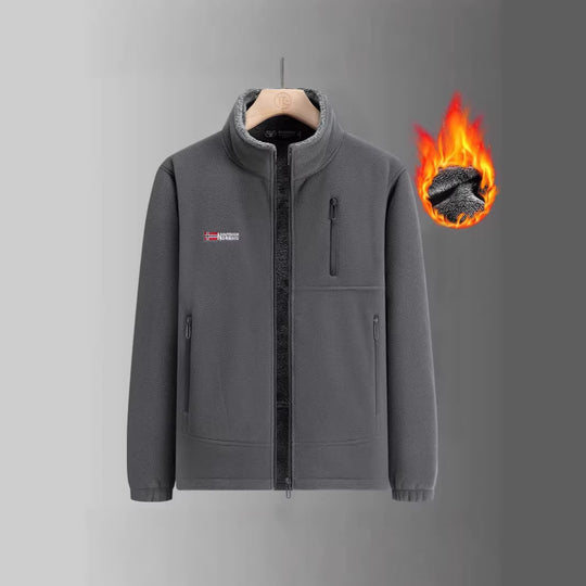 Herren Thermo-Fleecejacke mit Sherpa-Innenfutter, Stehkragen und Reißverschlusstaschen EB