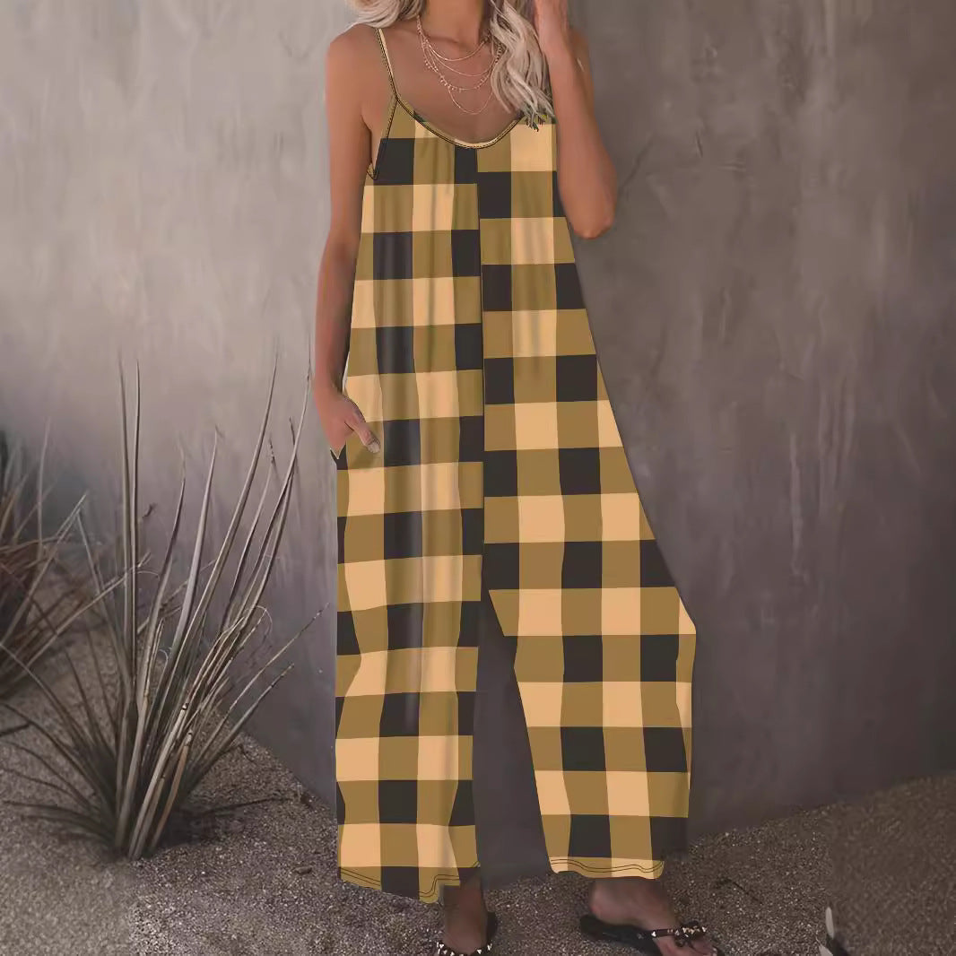 Damen Lässiger Jumpsuit im karierten Design mit praktischen Taschen EB