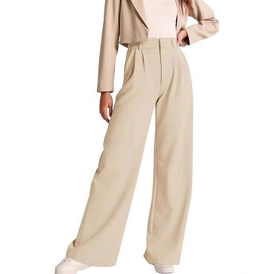 Damen weite High-Waist Hose mit Falten- und Bunddetails EB