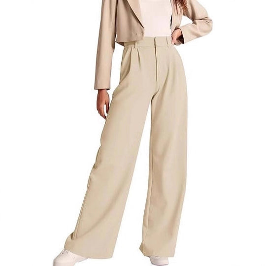 Damen weite High-Waist Hose mit Falten- und Bunddetails EB