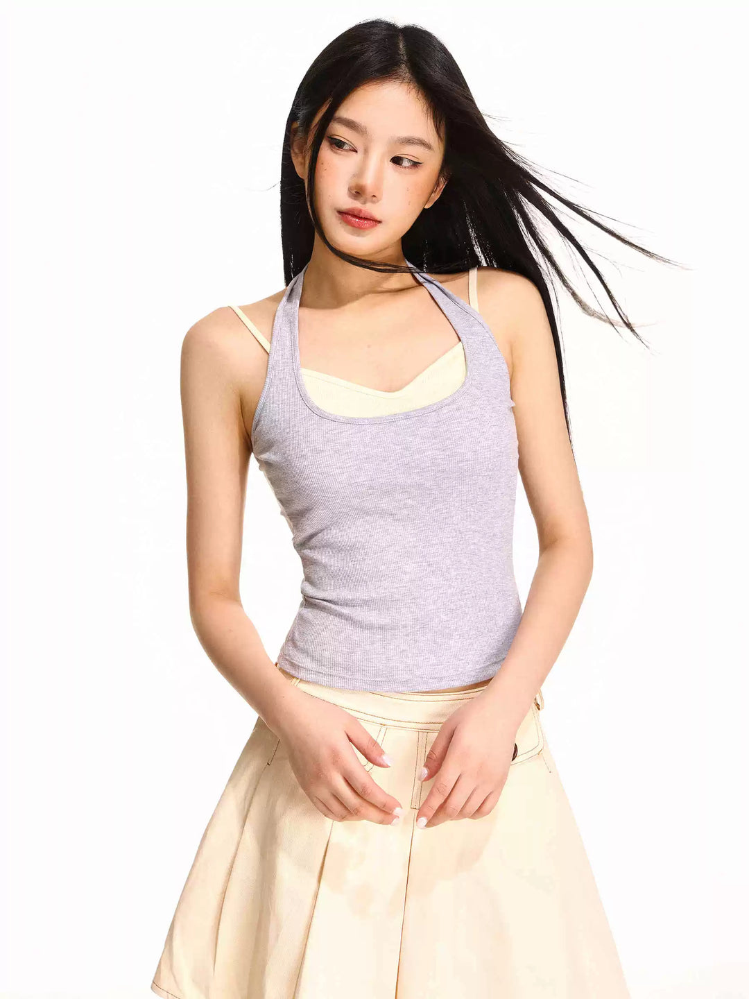 Damen nan doppellagiges formgebendes Neckholder-Oberteil mit integriertem Unterbustier und feiner Rippstruktur EB