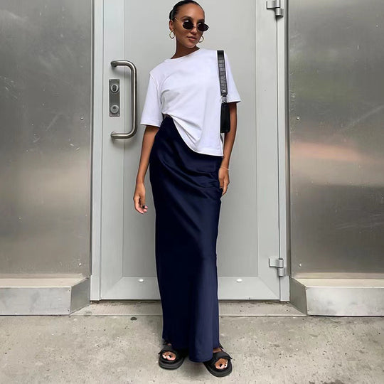 Damen elegantes Maxikleid mit asymmetrischem Schnitt und dekorativem Überwurf EB