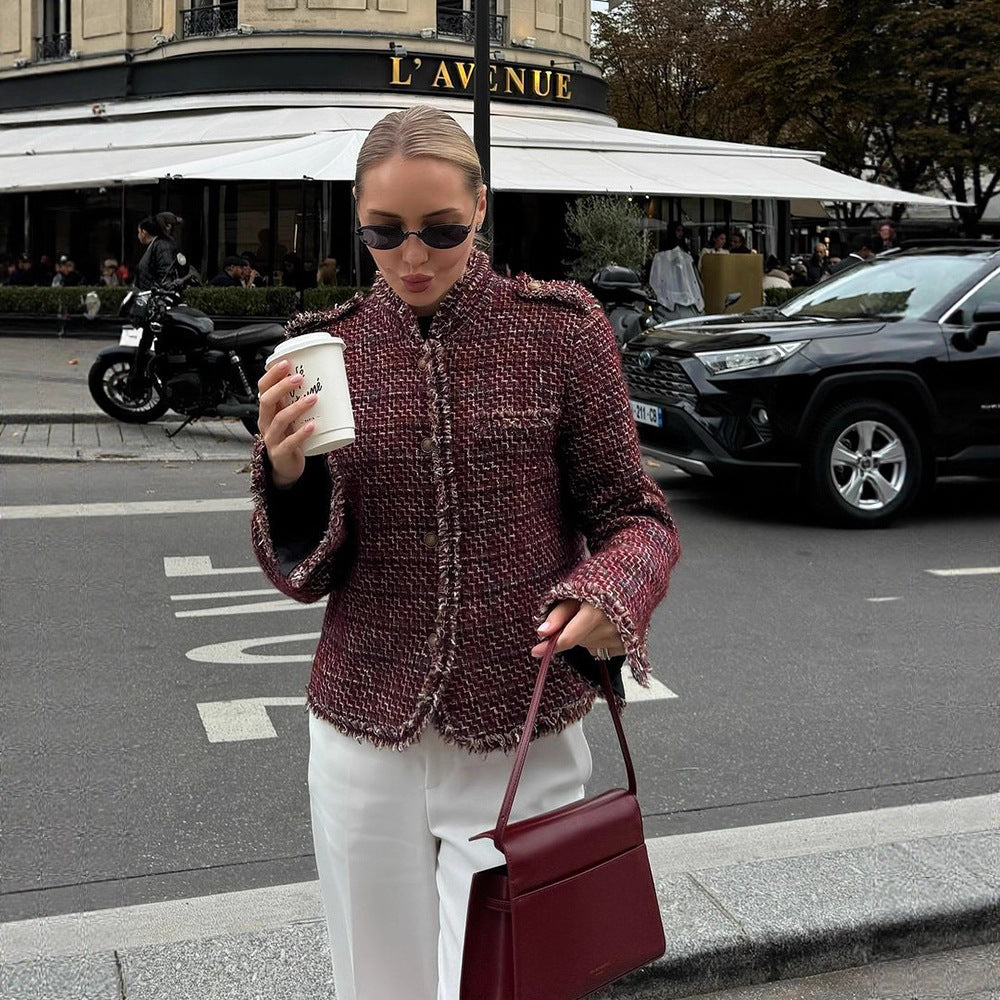 Damen modische Tweedjacke mit edlen Details EB