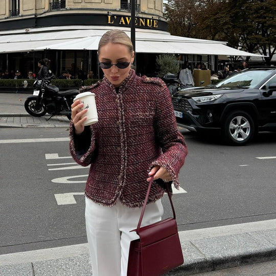 Damen modische Tweedjacke mit edlen Details EB