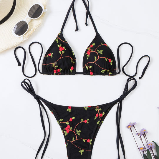 Damen Triangel-Bikini mit handgefertigten floralen Stickereien EB